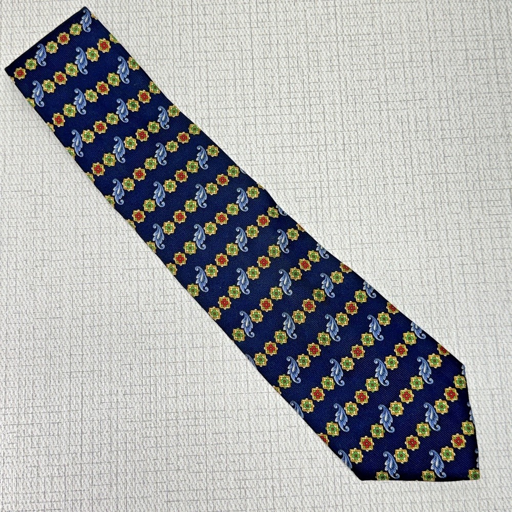 Andrew Scott Silk Tie Mens OS Navy Geometric Diamond Scroll Preppy Classic Luxe